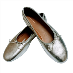 🩶MANSUR GAVRIEL "DREAM BALLERINA" SILVER METALLIC LAMBSKIN LEATHER FLATS W/ BOW